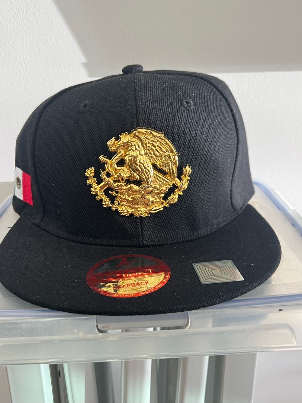 Black Snapback Hat with Gold Mexican Coat of Arms